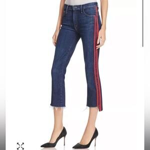 Mother Insider Crop Step Fray Jeans Speed Racer Red Stripe Size 24